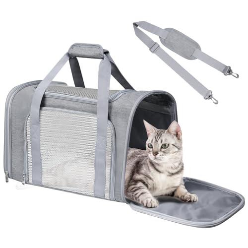 Cat Carrier Soft for Pets Up to 15 Lbs, Cat Travel Bag Soft-Sided with Padded Shoulder Strap, Pet Dog Carriers for Small Dogs Travel Puppy Carry Airline Approved, Grey - color: Grey, size: 17.0"L x 11.0"W x 11.0"H