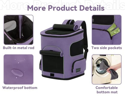 PETSFIT Dog Backpack Carrier with Upgraded Waist Protection, Pet Carrier Backpack Designed for Small Dogs/Cats, Fully Ventilated Collapsible Cat Backpack for Outdoor Traveling Hiking Camping Purple - color: Purple