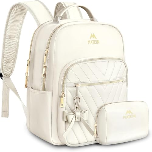 MATEIN Cute Backpacks for Women, Mini Stylish Daypack Purse, Waterproof Anti-theft Travel Casual Daily Rucksack Shoulder Handbag for Work College Dating, 2pcs Sets, Beige - color: Beige, size: Small-12.9 inch