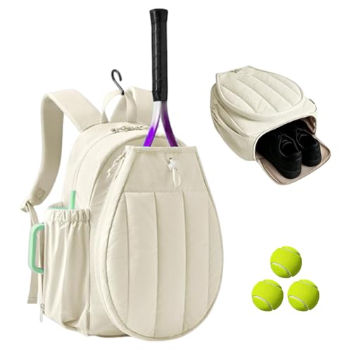 BeGyoku Tennis Backpack,Tennis Bag with Shoe Compartment&Waterproof Pocket&Fence Hook,Tennis Racket Bag Holds 2 Rackets,Large Tennis Bags for Women Men,Gym Sports Bag for Teennis Pickleball Badminton - color: Beige