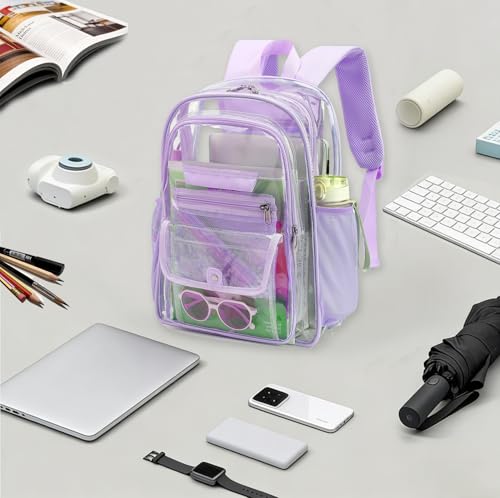 Clear Backpack for Girls Boys Women Men, Heavy Duty Transparent PVC Bookbag for School College Work See Through Backpack,Purple - color: Purple