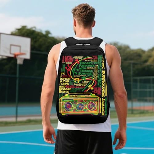 18.5in Basketball Backpack Basketball Bag with Shoe Compartment & Ball Holder, Waterproof Bag for Soccer Volleyball - color: Colorful Music Text Print