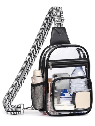 Clear Bag for Stadium Events, Clear Purses For Women Men, Transparent Crossbody Bag, See Through Large Sling Backpack - color: Black-a, size: Large