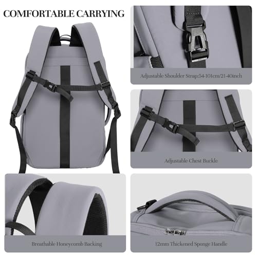 Timeet Travel Backpack for Women Men, 32L 4 In 1 Carry on Luggage Backpack, TSA Friendly Flight Approved 17 Inch Laptop Backpack, Waterproof Travel Bag for Work School Camping Hiking, Elegant Gray - color: Elegant Gray
