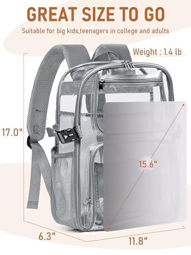 Large Clear Backpack See Through Clear Book Bag with Reflective - color: Grey-3
