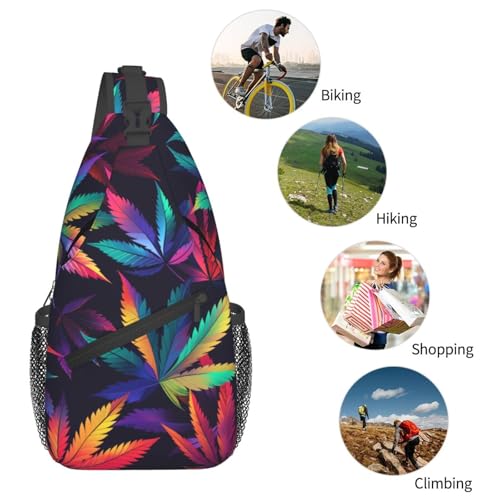 Colorful Cannabis Leaves Outdoor Crossbody Shoulder Bag For Unisex Young Adult Hiking Bicycling - color: 15