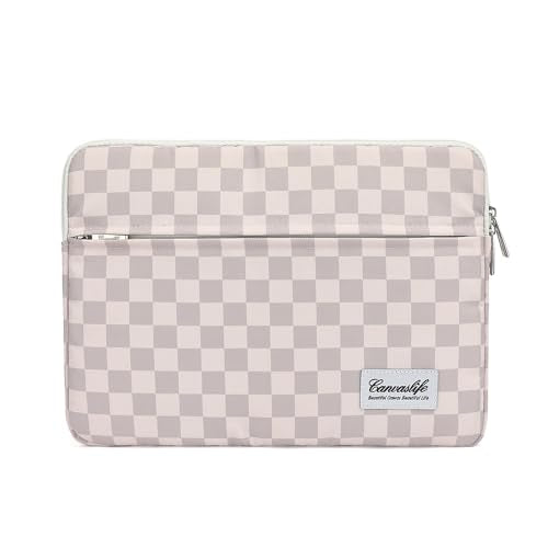 Canvaslife Neutral Checker Pattern Laptop Sleeve 15 Inch 15.6 Inch Waterproof Shockproof Laptop Bag Case with Front Pocket - color: Neutral Checker, size: 15 inch/15.6 inch