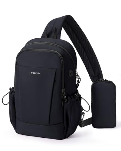 ECOHUB Anti-Theft Crossbody Bag Men Women, RFID Blocking Lightweight Sling Backpack Eco-Friendly with 9 Pockets Sturdy SBS Zippers Water Resistant for Travel Work Hiking Outdoor, Black - color: Black, size: Medium
