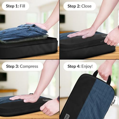 4pc Large Compression Packing Cubes for Travel - Luggage Organizers Suitcases - color: 4pc Black - Large Compression