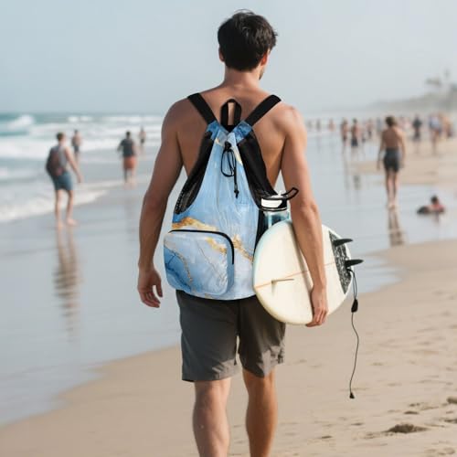 Women Mens Drawstring Backpack Pool Bag With Inside Pockets String Back Pack Waterproof Marble White Blue - color: Color 19