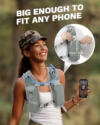Running Vest for Women and Men, Hydration Running Backpack, Runners Vest, Hydration Vest, with Front Phone Holder, Adjustable Chest and Waist Strap - color: Gray, size: Bladder and Backpack