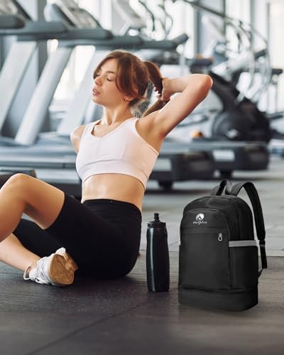 28L Small Gym Backpack with Shoe Compartment for Men, Lightweight Sports Backpack with Wet Pocket, Black - color: Black