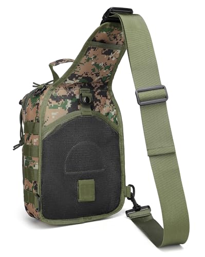 Tactical Sling Backpack Military Crossbody Bag Pack for Mens One Shoulder Holster Sling Bag 10L - color: Woodland Digital Camo
