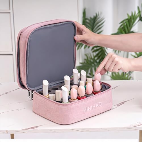 FAYYGYH Makeup Bag, Portable Cosmetic Bag, Travel Makeup Organizer With Handle and Divider, Double Layer Large Organizer Bag, Adjustable Dividers and Brush Organize area- Pink (makeup bag-small)