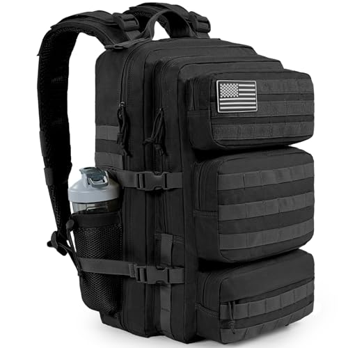 50L Military Tactical Backpack Large Day Backpack for Men Molle Army 3 Days Assault Pack Bug Out Bag Water Resistant and Heavy Duty Hiking Treeking Rucksack - Black - color: Black, size: 50L
