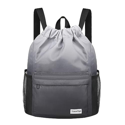 Waterproof Drawstring Backpack Sports Gym Sackpack with Mesh Pockets Water-Resistant String Cinch Beach Bag for Men Women - color: Gradient - Gray