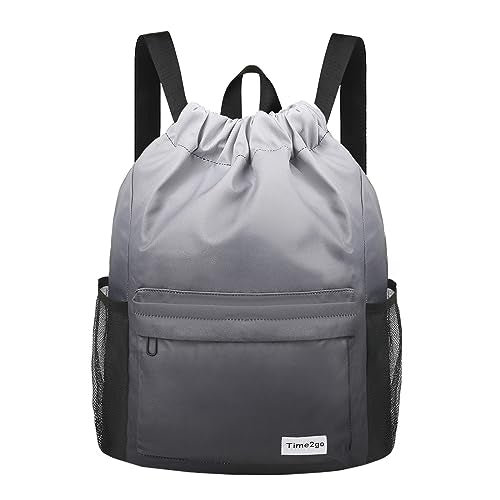 Waterproof Drawstring Backpack Sports Gym Sackpack with Mesh Pockets Water-Resistant String Cinch Beach Bag for Men Women - color: Gradient - Gray