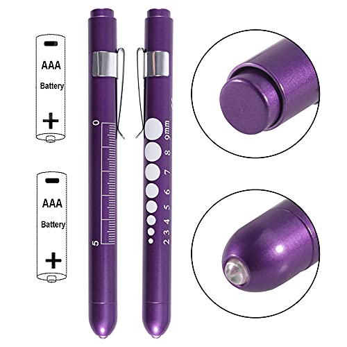 Aokin Medical Pen Light for Nurse Doctor, Reusable LED Medical Penlight Flashlight with Pupil Gauge and Ruler, White Light, Purple - color: Purple