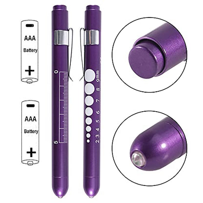 Aokin Medical Pen Light for Nurse Doctor, Reusable LED Medical Penlight Flashlight with Pupil Gauge and Ruler, White Light, Purple - color: Purple