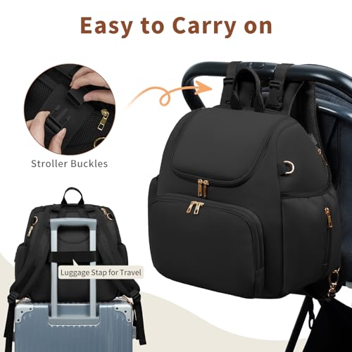CEI-CEI Neoprene Diaper Bag Backpack Stylish Baby Maternity Bags Travel Tote for Mom with Insulated Pockets, Changing Pad, Stowable Shoulder Strap - color: Black