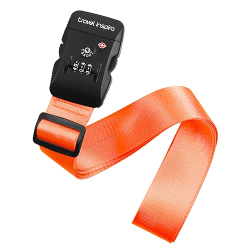 Travel Inspira Luggage Straps for Suitcases with TSA Lock, Protect Your Luggage Anti-Burst, High Visibility Color, Easy to Identify Luggage Adjustable Heavy Duty Belt for 20-28 Inch Suitcases - color: Orange