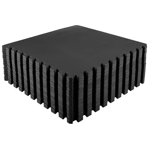 EVA Foam Mat Tiles 18-Pack - 72 SQ FT of Interlocking Padding for Garage, Playroom, or Gym Flooring - Exercise Mat or Baby Playmat by Stalwart (Black)