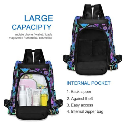 MNSRUU Women Backpack Purse Magic Purple Fox Backpack for Women Anti-theft Shoulder Bag Carry On Backpack Lightweight Rucksack Fashion Travel Ladies Bags - color: Goth 12