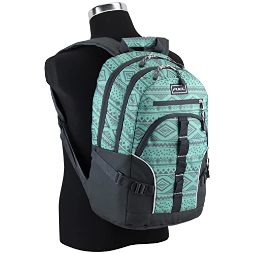 FUEL Hiking Laptop Backpack, College Bookbag, Travel Daypack with 5 Compartments, Dynamo Tech Pocket, 18.5 Inches - color: Festive Aztec