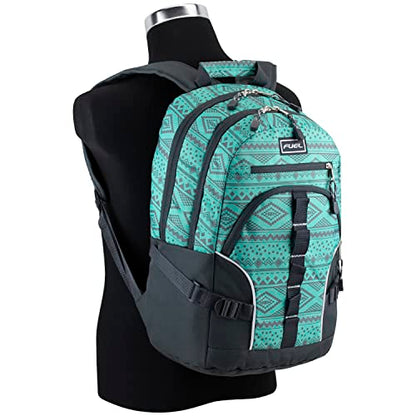 FUEL Hiking Laptop Backpack, College Bookbag, Travel Daypack with 5 Compartments, Dynamo Tech Pocket, 18.5 Inches - color: Festive Aztec