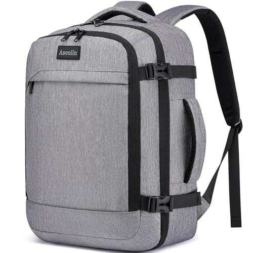 Asenlin Travel Backpack for Women Men,Flight Approved Carry On Luggage 30L Water Resistant Business Laptop Backpacks Fits TSA 15.6 Inch Computer College Weekender Outdoor Hiking-Grey - color: Grey-15, size: 15-inch