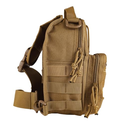 Fishing Chest Bag Outdoor Shoulder Bag Crossbody Chest Pack 20L Nylon Lightweight Storage Backpack with 3 Main Pockets Adjustable Strap for Hiking Camping Cyclin (20L) - color: Khaki