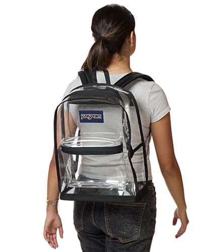 JanSport Clear Pack – 25.5L Transparent Backpack, Large Main Compartment, Side Water Bottle Pocket, Front Zippered Pocket, Mesh Bottom Panel, Clear - color: Clear, size: Large