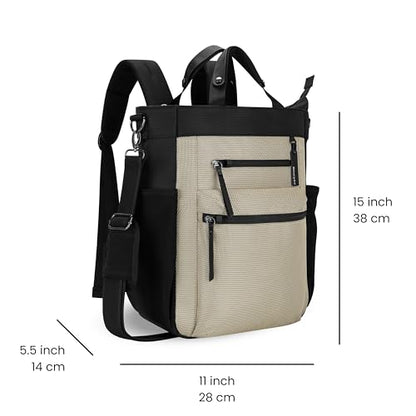 Sherpani Soleil, Anti Theft Convertible Backpack, 3 in 1 Tote, Crossbody Purse, 18L Travel Bag, Fits 13” Laptop (Straw Signature) - color: Straw - Signature