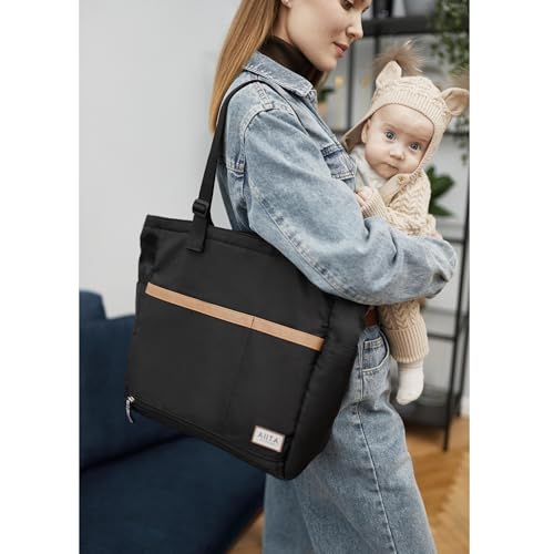 Diaper Bag Tote with Changing Pad, 20L Convertible Baby Bag with 12 Pockets and Insulated Bottle Holders, Crossbody Backpack for Travel, Black - color: Black