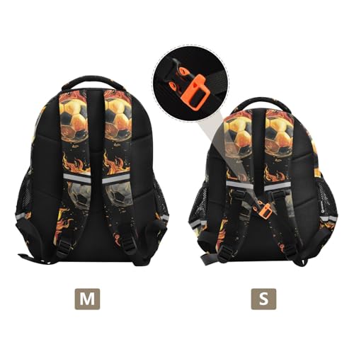 Watercolor Retro Fire Soccers Backpack for Kids Elementary School Bag Boys Girls Bookbag Travel Backpack Daypack - size: Small