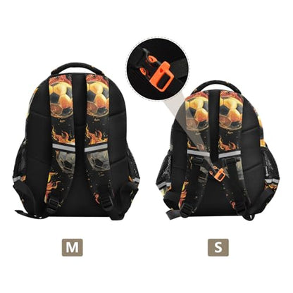 Watercolor Retro Fire Soccers Backpack for Kids Elementary School Bag Boys Girls Bookbag Travel Backpack Daypack - size: Small