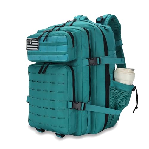 Military Tactical Backpack 45L/25L 3 Day Assault Pack Molle Daypack Hiking Backpack for Men and Women - color: Lakeblue, size: 45L