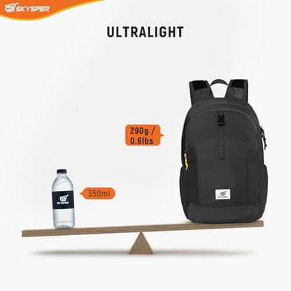 SKYSPER Small Hiking Backpack for Men Women 20L RFID Packable Daypack Ultralight Foldable Back Pack Lightweight Collapsible Travel Day Pack - color: Black