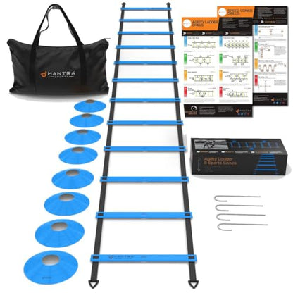 Agility Ladder Set, 12-Rung Speed Ladder + Training Cones, Soccer Training Equipment, Footwork Drills Kit, Speed & Agility Equipment, Football Practice Equipment, Basketball Gear - color: Royal Blue