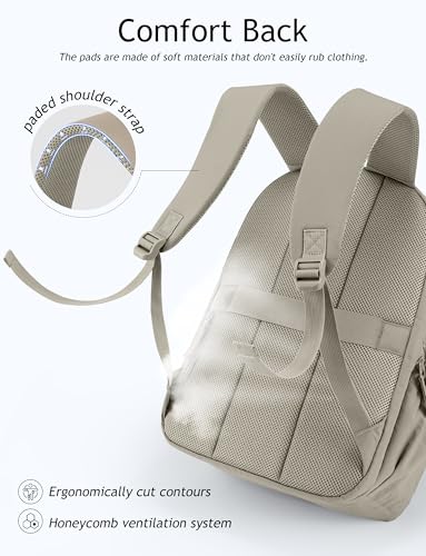 Uselike Travel Backpack for Women, 15.6 Inch Laptop Backpack, Quilted College Bookbag, Cute Work Backpacks, Water Resistant - color: Khaki Ash