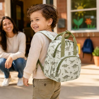 Bluboon Toddler Backpack for Girls Boys 2-4 Cute 12" Preschool Kindergarten Backpacks Kids Daycare Bags School Travel (Green Dino Beige, Age 2-4 (12" H not Fit A4 Folder)) - color: Green Dino Beige, size: Age 2-4 (12" H not Fit A4 Folder)