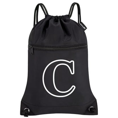 HOLYLUCK Drawstring Bags Initial Backpack Sackpack Cinch Bags for Sports, Gym, Travel, Beach(Black-C) - color: Black-c