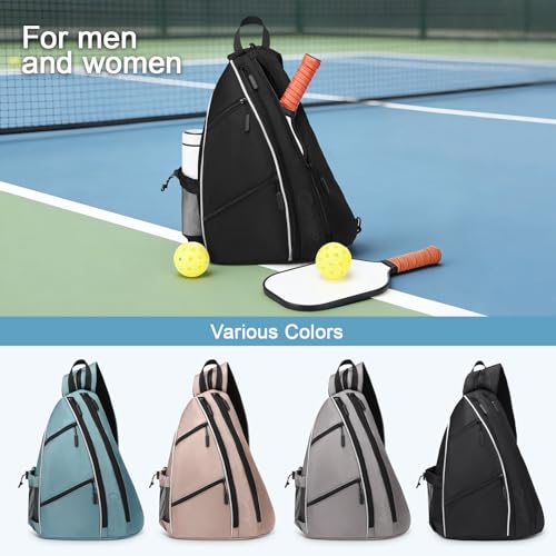 Pickleball Bag for Women Men, Adjustable Pickleball Backpack, 2 in 1 Sports Sling Bag for Pickleball Tennis - color: Black