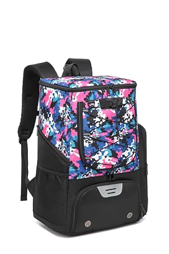 Basketball Backpack, Basketball Bag with Separate Ball Holder & Shoes Compartment Water Resistant Sports Bag Basketball Equipment Bags Fit Volleyball, Soccer, Swim, Gym, Travel, Camouflage (Small) - color: Pink-small