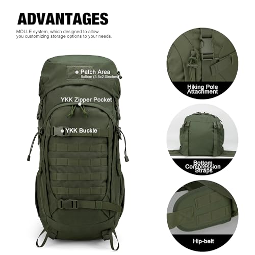 Mardingtop 50L Hiking Backpack,Backpacking Backpack with Rain Cover for Hiking,Backpacking,Rucking,Camping,Survival - color: Ranger Green