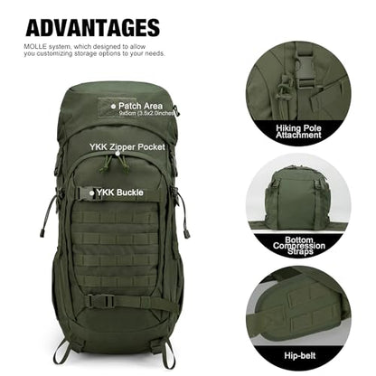 Mardingtop 50L Hiking Backpack,Backpacking Backpack with Rain Cover for Hiking,Backpacking,Rucking,Camping,Survival - color: Ranger Green