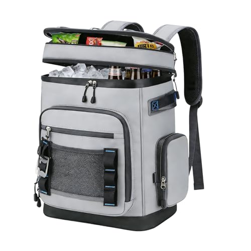 Backpack Cooler,40 Cans Cooler Backpack Insulated Waterproof&Leak Proof,Soft Cooler Bag with 2 Compartments for Men&Women,Picnic Backpack Ice Chest for Camping Hiking Fishing Lunch Beach - color: Gray