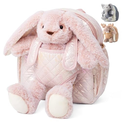 Moonkie Hug & Go™ Bunny Toddler Backpack – Soft Plush Bag with Detachable Toy for Girls Aged 2–4 | Perfect for Daycare, Travel & Birthday Gifts - color: Bunny
