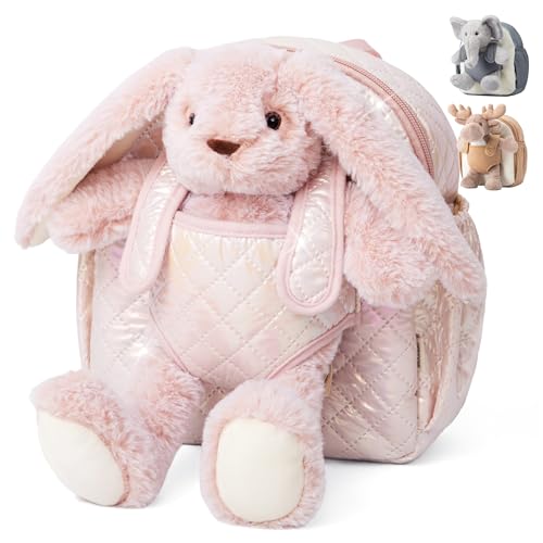 Moonkie Hug & Go™ Bunny Toddler Backpack – Soft Plush Bag with Detachable Toy for Girls Aged 2–4 | Perfect for Daycare, Travel & Birthday Gifts - color: Bunny