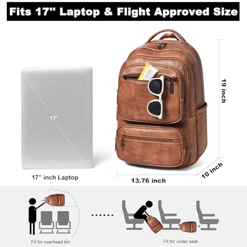 LATMAP Backpack For Women Men Vegan Leather Backpack Purse Shoulder Bookbag 16 15.6 15 Inch Laptop Bag Handbags For Travel Work College Large Brown - color: Brown